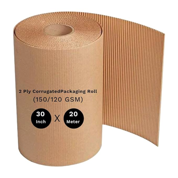 KRAYOG Blueprint 2-Ply Brown Corrugated Paper Packaging Roll (150/120 GSM), 30 Inch x 20 Meter – Heavy-Duty Protective Wrap for Packing, Shipping & Storage