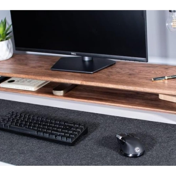 KRAYOG 80cm Wooden Monitor Stand with Storage Shelf for Desk & Table | Ergonomic Desktop Monitor Riser for Office, Home & Study (Black Legs)