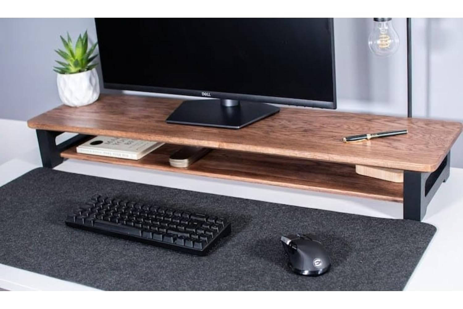 61YoZO4MfEL._SL1500_ KRAYOG 80cm Wooden Monitor Stand with Storage Shelf for Desk & Table | Ergonomic Desktop Monitor Riser for Office, Home & Study (Black Legs) - Image 1