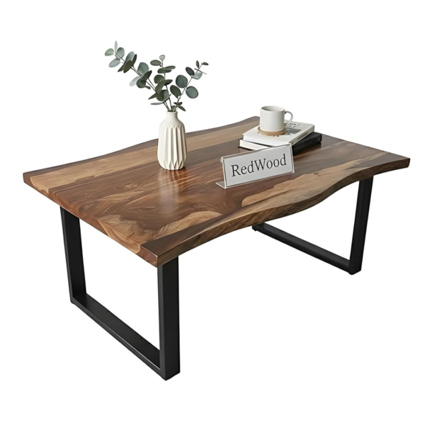 KRAYOG **Sheesham Wood Coffee Table for Living Room | Solid Wooden Centre Table with U-Shaped Metal Legs | Modern Sofa & Hall Tea/Teapoy Table for Home & Office | Black & Brown Finish**