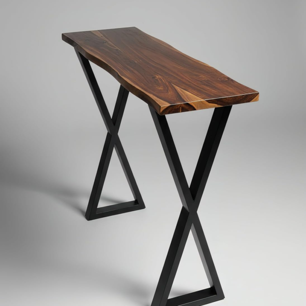 KRAYOG **Sheesham Wood Console Table for Living Room | Wooden Side & Entryway Table for Home & Office | Hallway & Foyer Accent Table | Dark Walnut Finish with Black Coated Metal Frame**