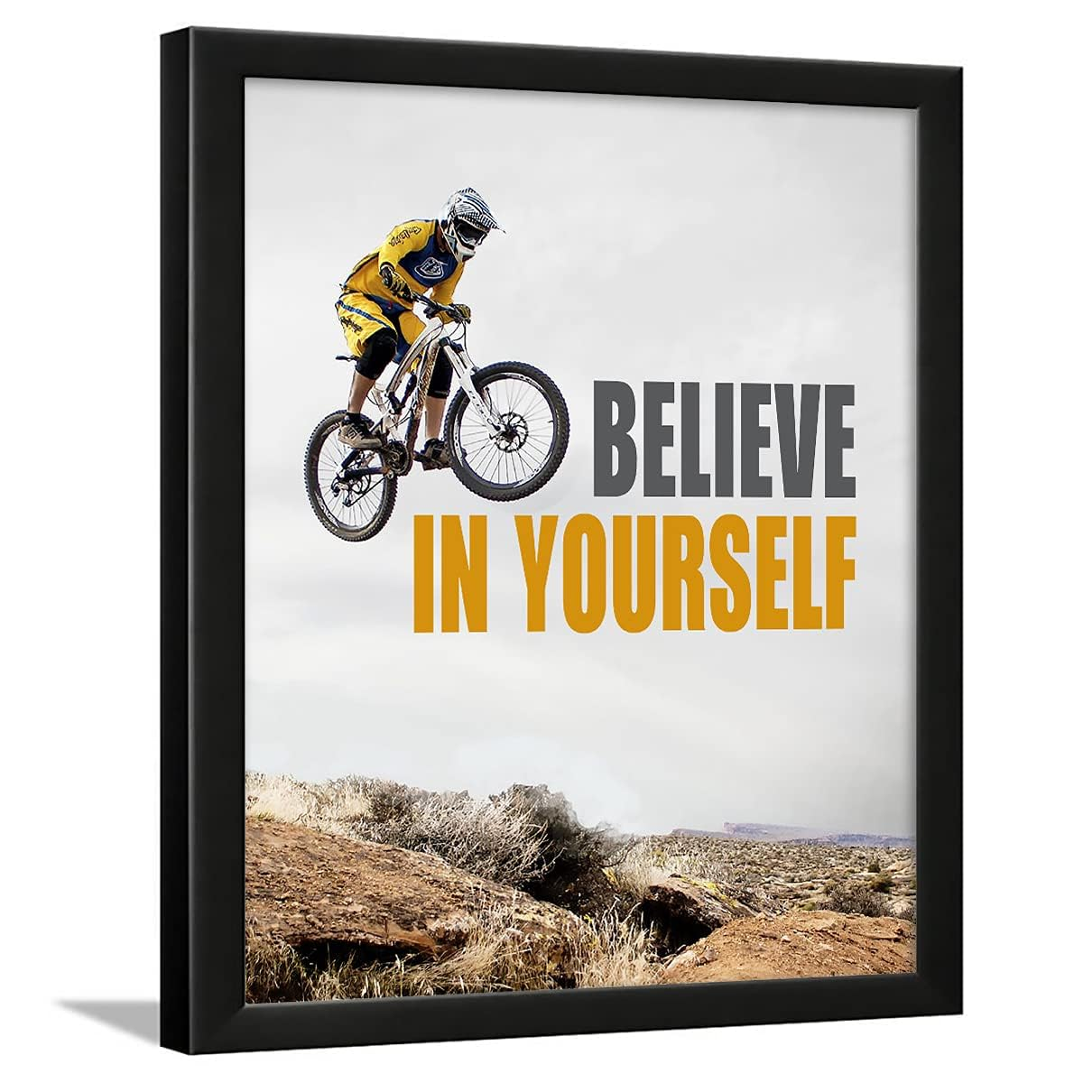 61kKHWP6TTL._SL1200_ KRAYOG Believe & Confidence Motivational Quote Framed Poster | Cycle Theme Inspirational Wall Frame for Office, Students & Entrepreneurs | Ready-to-Hang Quote Décor (14 x 11 Inches) - Image 1