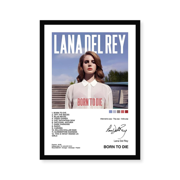 KRAYOG Lana Del Rey “Born to Die” Wood Wall Poster – 8x12 Inch (A4) Rectangular Framed Artwork for Home, Bedroom, Living Room & Wall Décor – White Frame