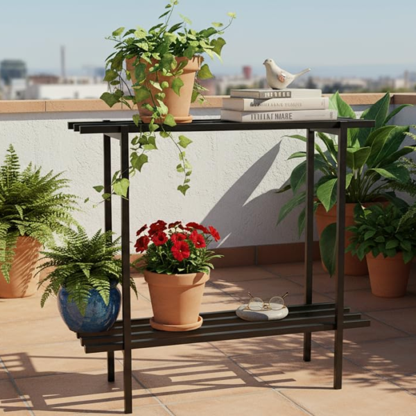 KRAYOG 2-Tier Metal Shelf Stand for Home, Kitchen, Bathroom & Balcony | Heavy-Duty Powder-Coated Iron Storage Rack | Rust-Resistant Multipurpose Organizer (Black, 90 × 24 × 78 cm) – Set of 2