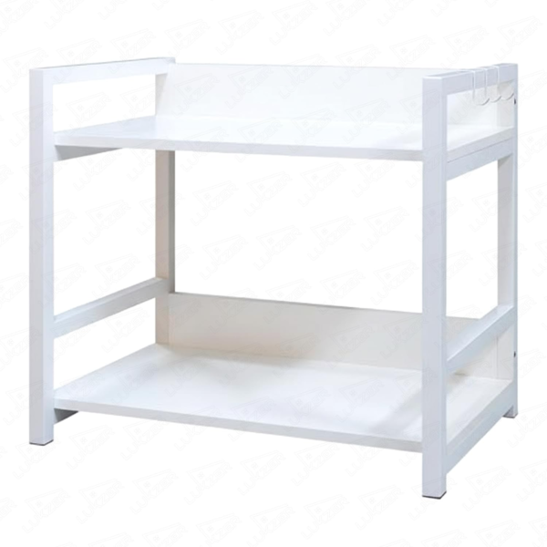 KRAYOG 2-Tier Multipurpose Storage Rack – Heavy Duty Metal & Wood Kitchen Organizer | Space-Saving Microwave Oven Stand for Kitchen, Living Room, Bedroom & Office (MKR-002, White & White)**