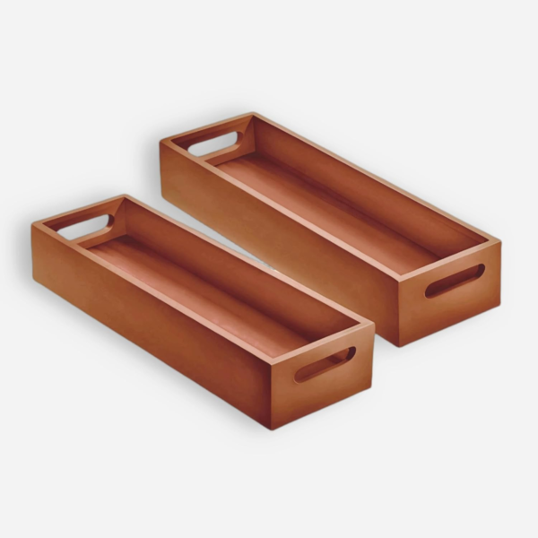 KRAYOG Multipurpose Wooden Serving Tray Set of 2 | Breakfast & Tea Serving Platter | Storage & Table Décor Tray for Kitchen & Home (Natural Finish)