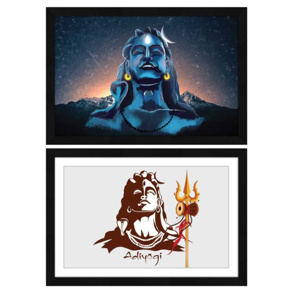 KRAYOG Adiyogi Mahakaal Framed Wall Art Paintings | Multicolor Spiritual Décor | Set of 2 Frames (12.5 x 18.5 Inches Each)