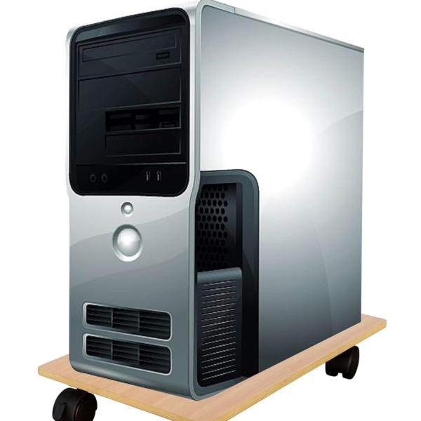 KRAYOG HOMECUTE Heavy-Duty Wooden CPU Trolley with 4 Smooth Caster Wheels – Computer Tower Stand for Home & Office (6 x 10 Inch, Beige)