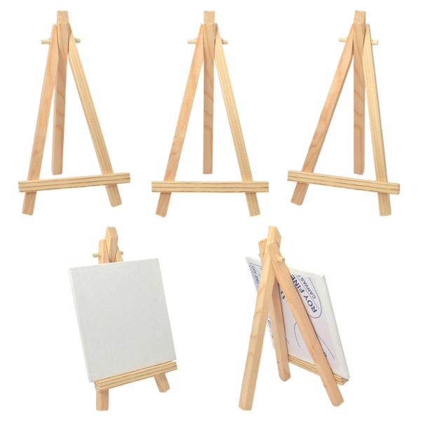 KRAYOG Wooden Tabletop Easel Stand – Mini Tripod Display Stand for Canvas, Photos & Cards | Small Art & Wedding Decoration Easel | 6 Inch (Pack of 10)**