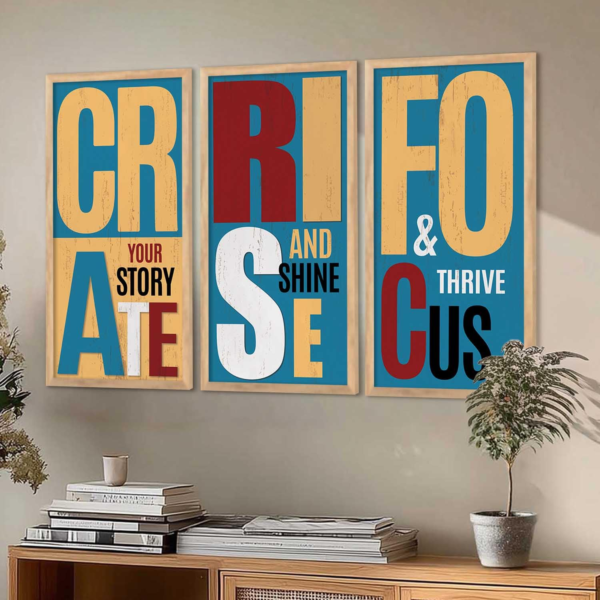 KRAYOG Motivational Quotes Framed Poster Set | Inspirational Wall Décor Paintings | Quotes Wall Art with Frames | Ready-to-Hang Wall Paintings for Office, Living Room & Bedroom – Set of 3 (10x19 Inch, F)