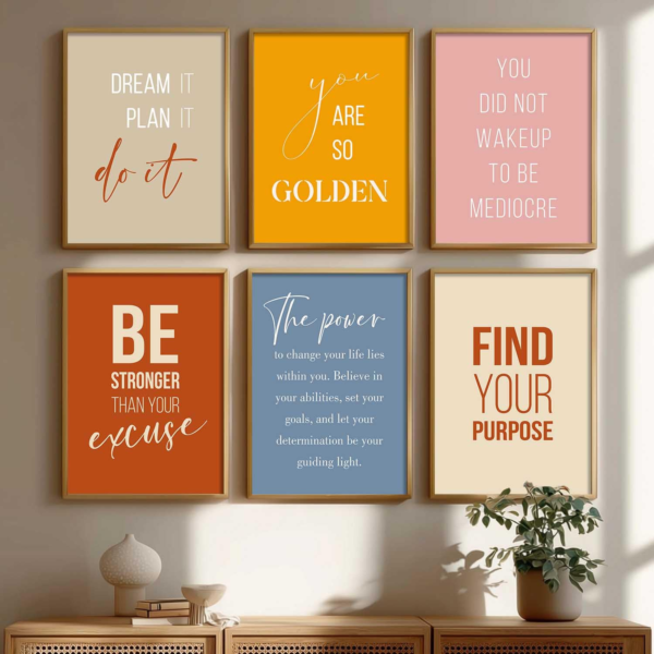 KRAYOG Engineered Wood Motivational Quotes Wall Frames – Rectangular Brown Photo Frames for Wall Décor – Framed Quote Posters for Home, Room & Office – Set of 6 (Art 4, 10x13 Inches)