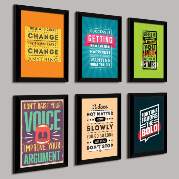 KRAYOG Set of 6 Motivational Framed Wall Posters – Inspirational Quote Wall Art Paintings for Home, Office & Bedroom Décor, Multicolor Design