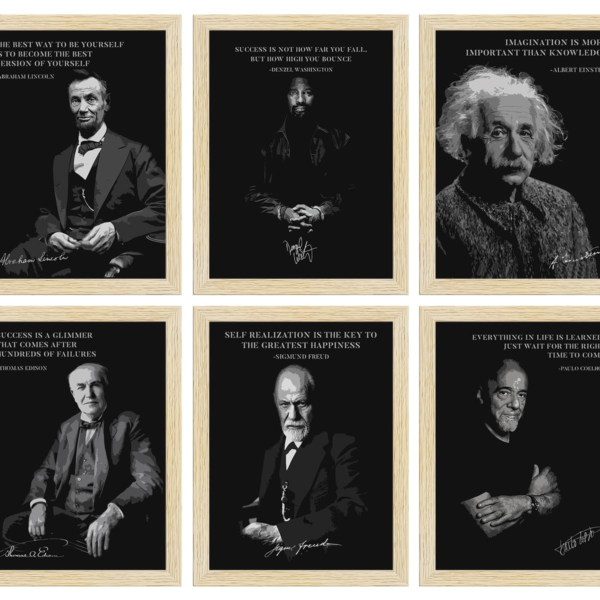 KRAYOG Set of 6 Famous People Motivational Wall Frames – Inspirational Quote Posters for Home & Office Décor, 10 x 13 Inches