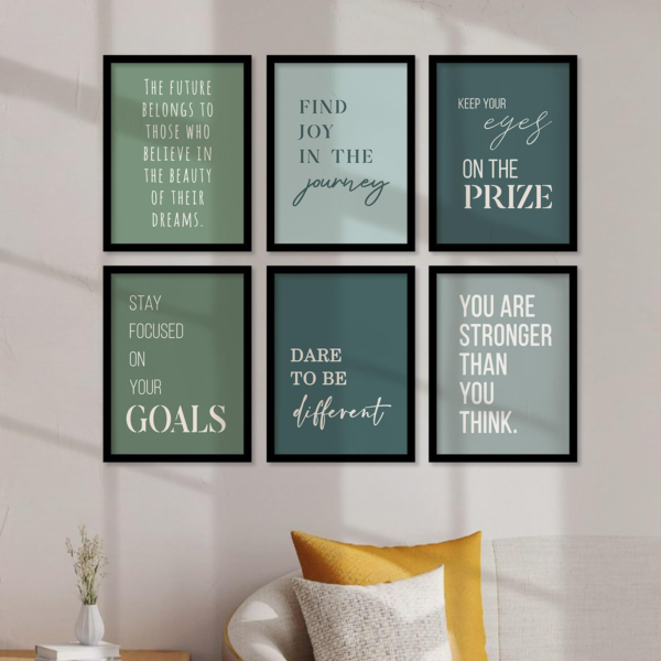 KRAYOG Motivational Quotes Wall Frames – Framed Quote Posters for Home & Office Décor – Set of 6 Rectangular Black Frames (Art 2, 10x13 Inches)
