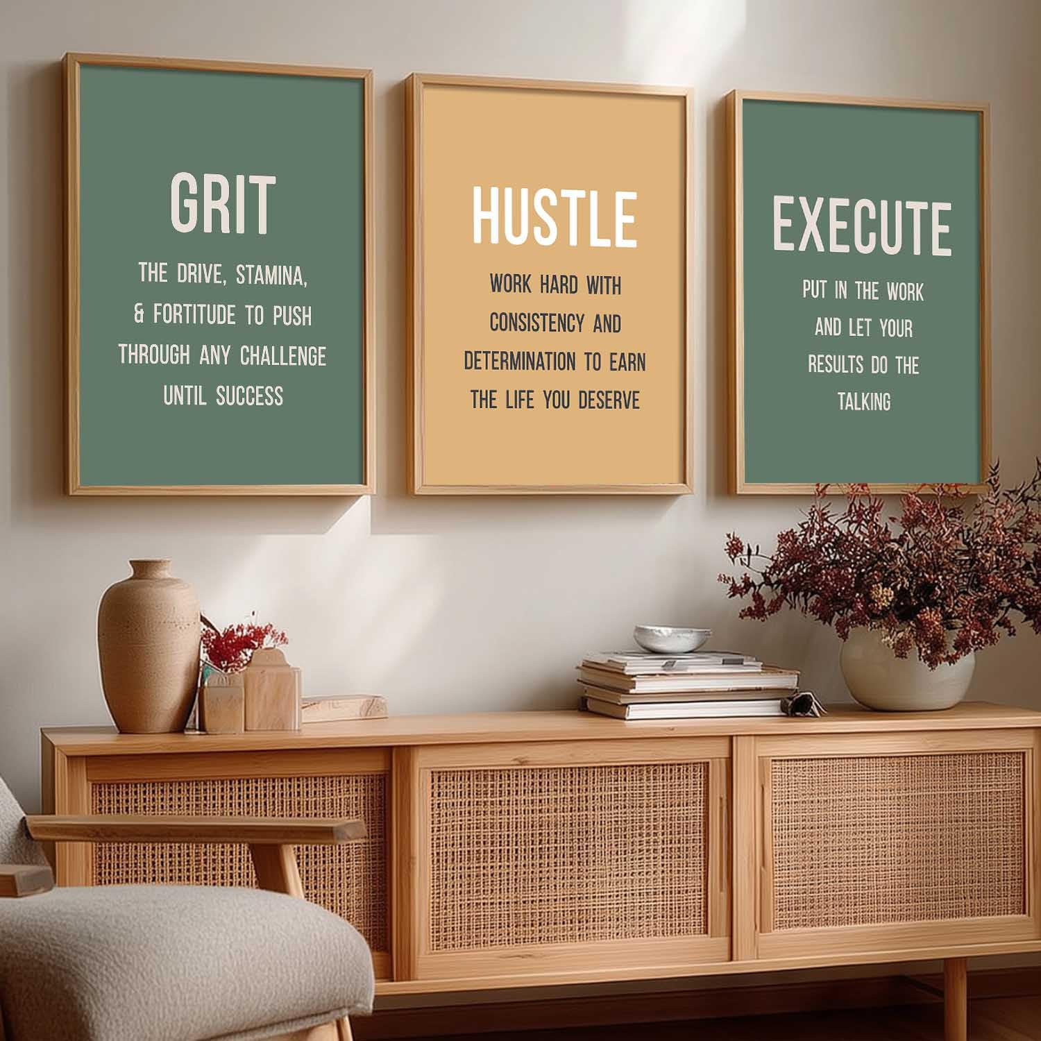 71dSC7BORfL._SL1500_ KRAYOG Motivational Quotes Wall Art Frames for Home & Office – Digital Reprint Posters on Engineered Wood, Decorative Wall Décor Set of 3 (13 x 17 Inch) - Image 1