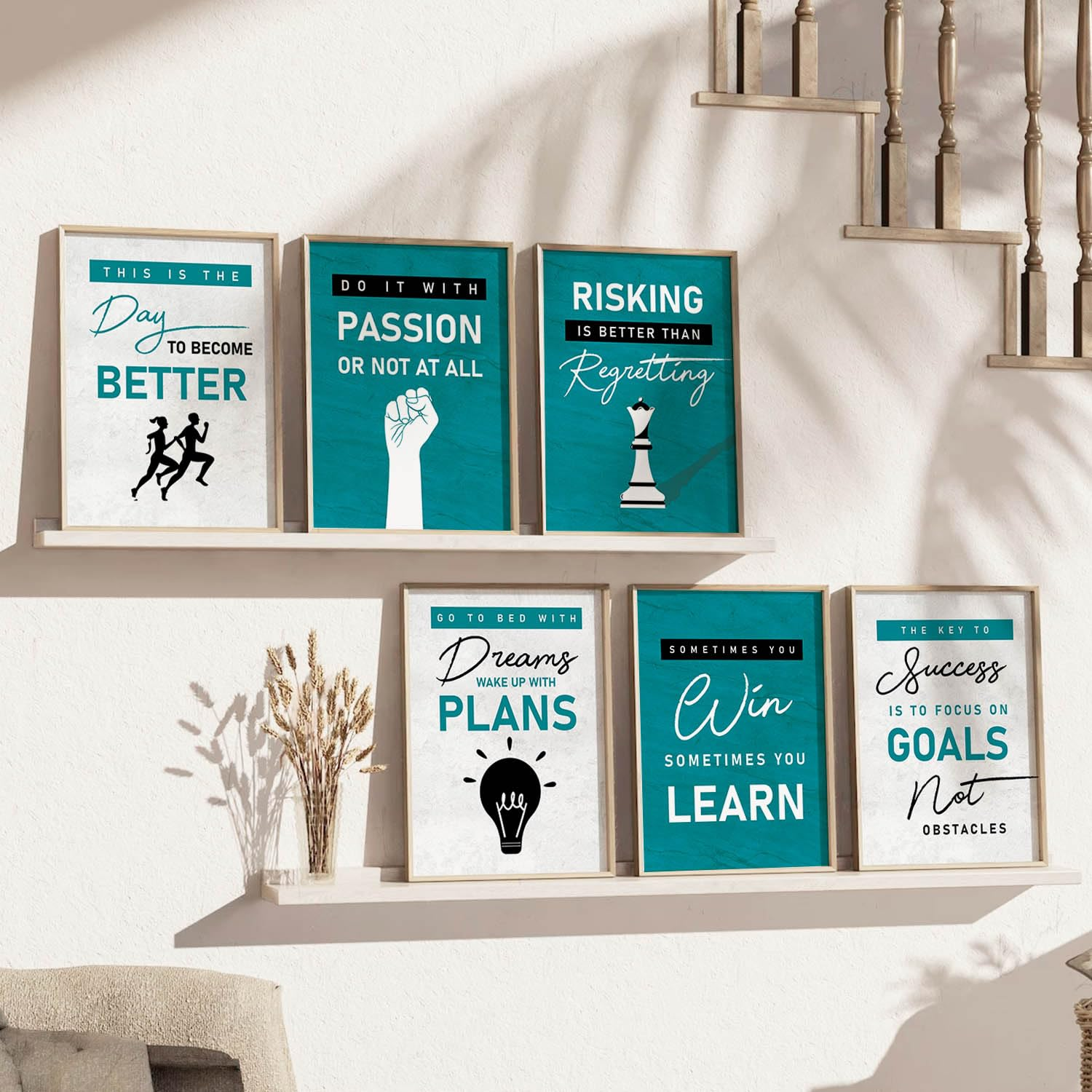 71dVBgEC7uL._SL1500_ KRAYOG Motivational Wall Poster Set with Frames for Hanging | Decorative Wall Art for Living Room & Bedroom | Set of 6 Wall Frames (10x13 Inch, Design B) - Image 1