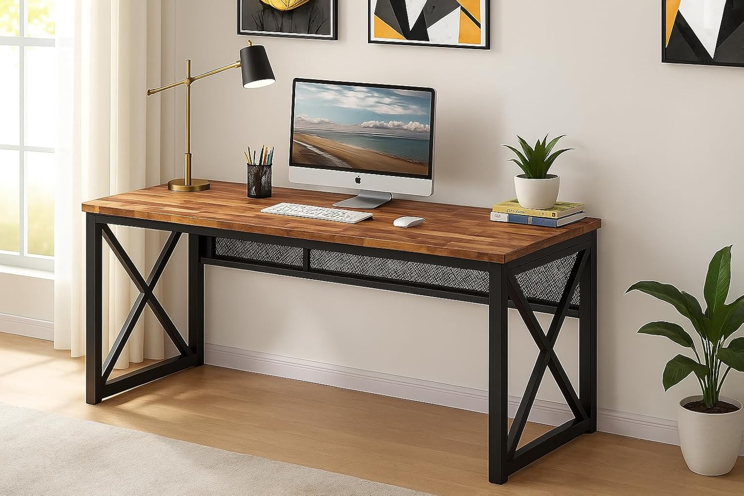 71kG7-F8l3L._SL1500_ KRAYOG Solid Wood Computer Table for Home & Office | PC Desk for Work & Student Study | 120 x 60 x 75 cm | Solid Wood Top with CRC Powder-Coated Metal Frame | DIY Assembly Required - Image 1