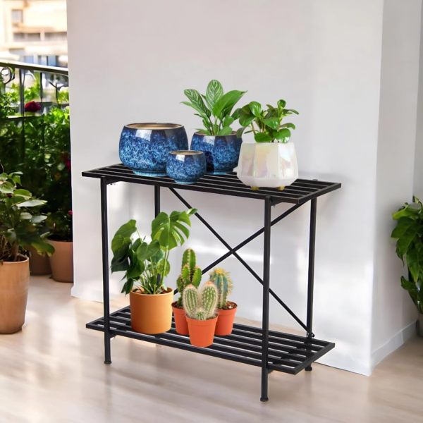 KRAYOG 2-Tier Metal Plant Stand– Large Indoor & Outdoor Flower Pot Stand for Balcony & Living Room | Stylish Home Décor Planter Stand (Black)**