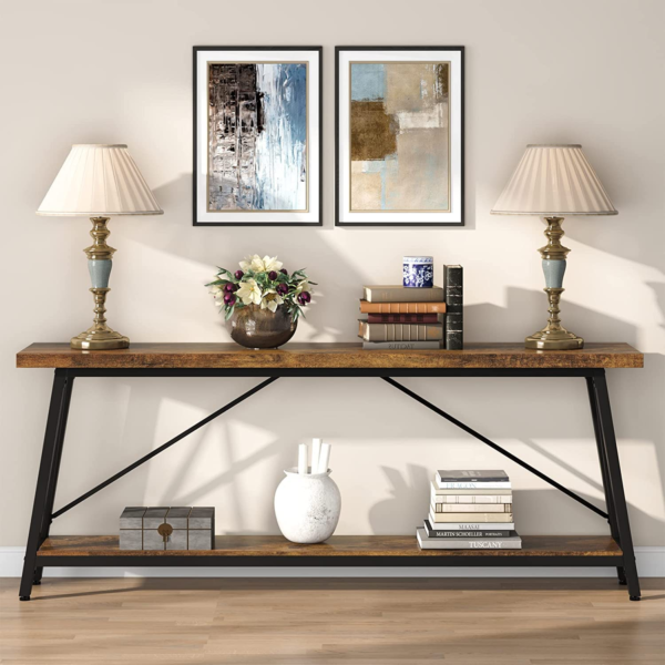 KRAYOG **Console Table for Living Room – 180 CM Long Narrow Entryway & Hallway Table in Rustic Brown (DIY Assembly)**