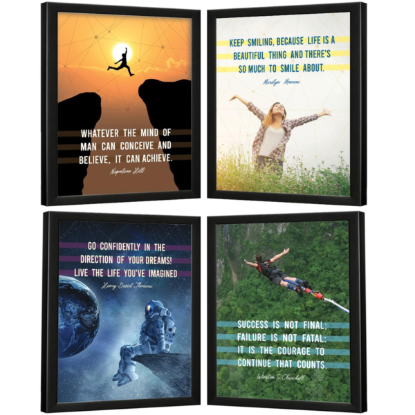 KRAYOG Motivational Quote Frames – Inspirational Wall Art for Office, Students & Study Room (14 x 11 Inches, Set of 4) – Image Typography Design Collection