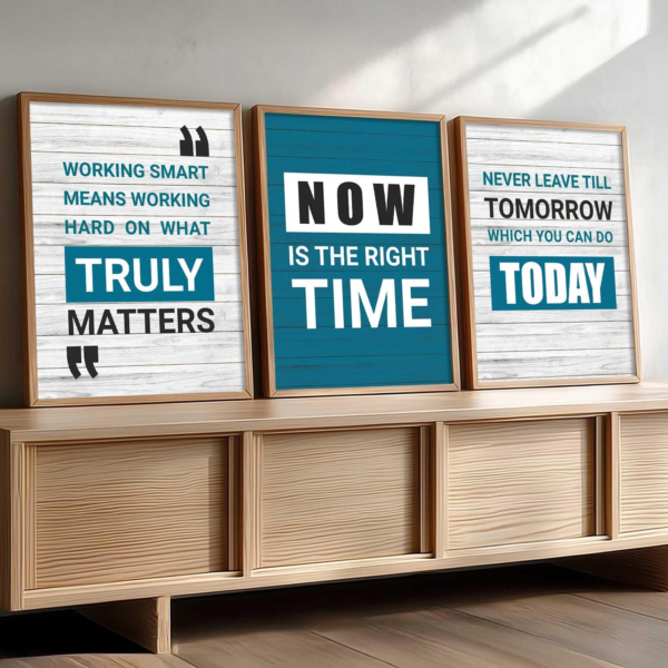 KRAYOG Framed Motivational Quote Wall Décor – Digital Reprint Set of 3 (13x17 Inch) with Engineered Wood Frames for Home & Office