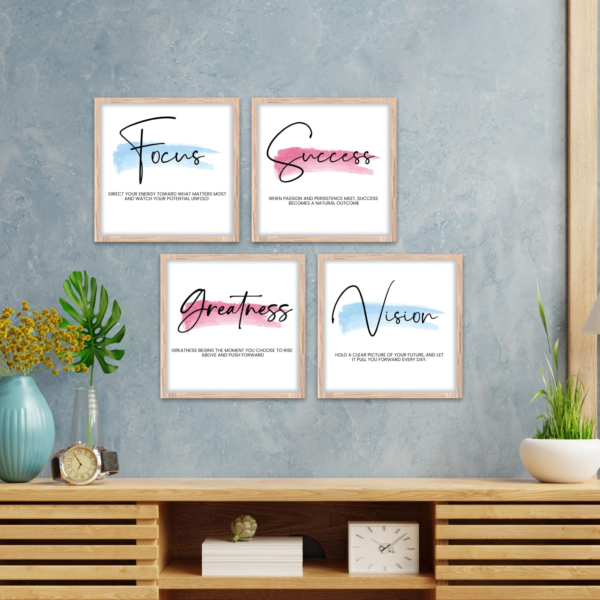 KRAYOG Motivational & Inspirational Wall Art Frames for Home, Office, or Study Room – Multicolor Nature-Themed Poster Set (8x8 Inches, Set of 4)