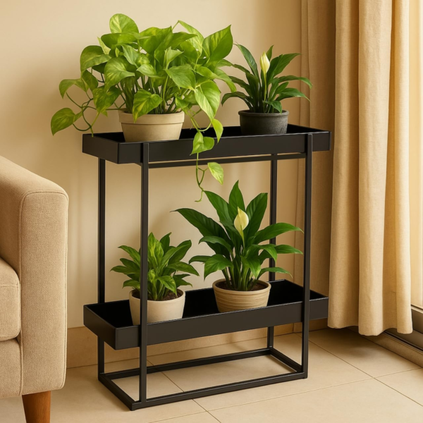 KRAYOG 2-Tier Metal Plant Stand– Indoor & Outdoor Flower Pot Stand for Balcony & Living Room | Stylish Home Décor Planter Stand (Black)**
