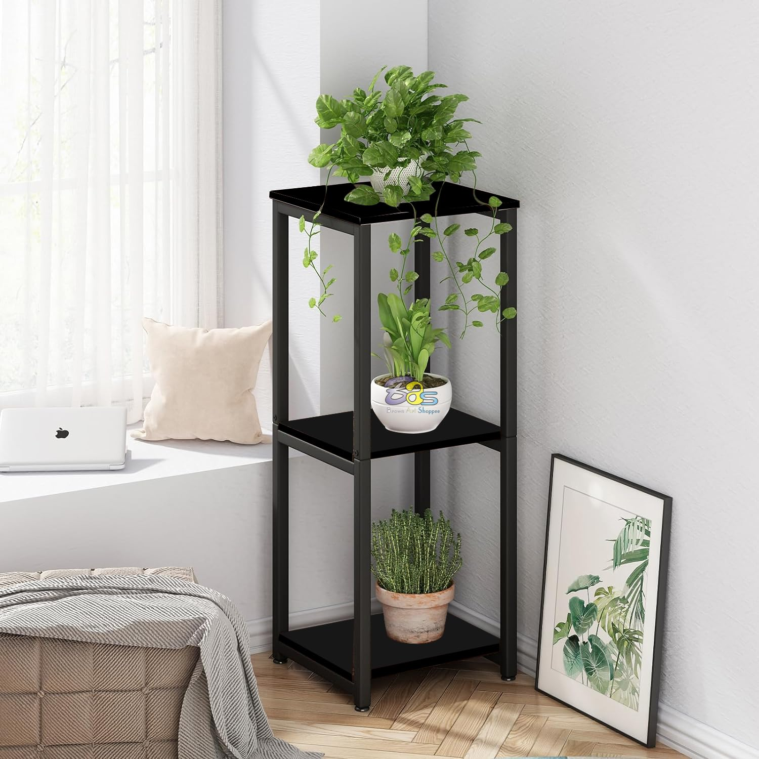 71vZ9et1yKL._SL1500_ KRAYOG 3-Tier Metal Plant Stand for Indoor & Outdoor Use – Modern Corner Flower Pot Holder & Plant Display Shelf for Living Room, Garden & Balcony (Black) - Image 1