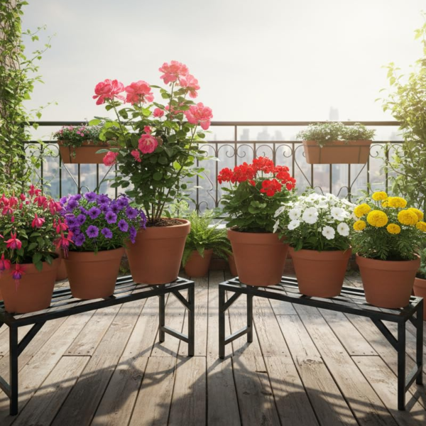 KRAYOG Single Step Garden Plant Stand | Heavy-Duty Flower Pot Holder | Strong Metal Plant Pot Stand (Black) – Pack of 2 | Supports Up to 175 kg