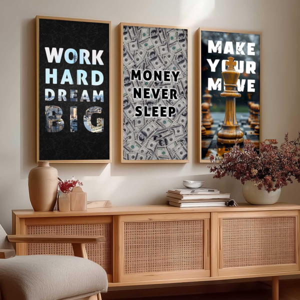 KRAYOG Wall Hanging Paintings for Home Décor | Motivational Quotes Framed Posters | Inspirational Wall Art with Frames | Perfect for Office, Living Room & Bedroom | Set of 3 (10x19 Inch, A)