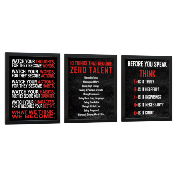 KRAYOG Black Framed Motivational Wall Art – 3-Panel Inspirational Quote Canvas Prints for Home or Office