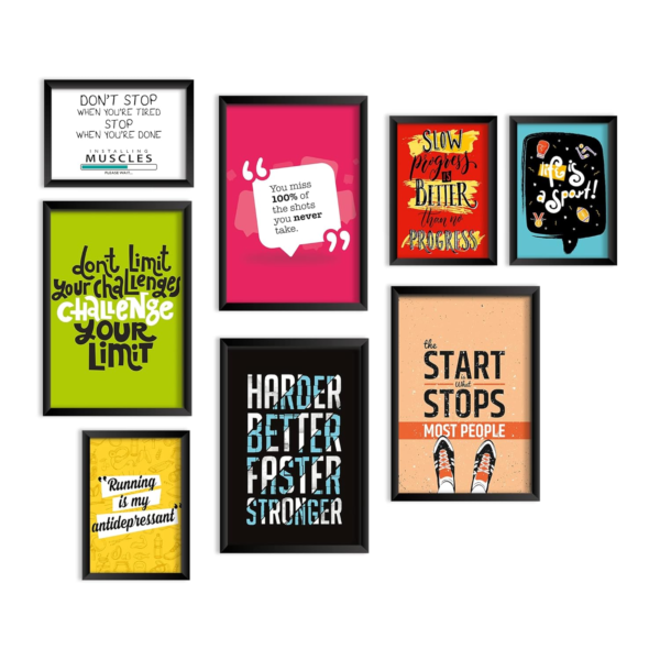 KRAYOG Motivational Quote Wall Art – Inspirational Framed Posters for Living Room, Bedroom & Office Décor – Available in 2 Sizes (9 x 12.5 Inches & 12.5 x 18 Inches) – Set of 8 (H)
