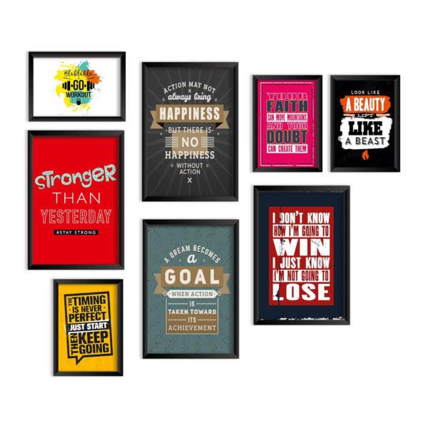 KRAYOG Inspirational Quote Wall Art – Motivational Framed Posters for Living Room, Bedroom & Office Décor – Positive Home Decoration – Available in 2 Sizes (9 x 12.5 Inches & 12.5 x 18 Inches) – Set of 8 (J)