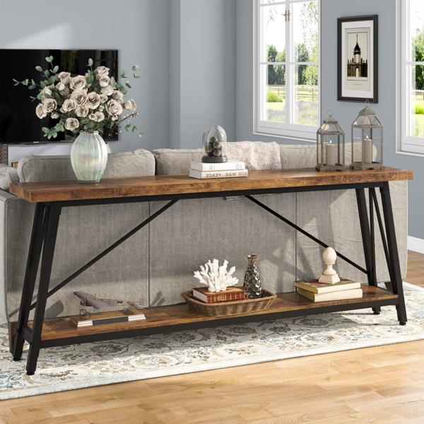 KRAYOG **Engineered Wood Console Table for Living Room – 120 CM Long Entryway & Hallway Table, Rustic Finish (DIY Assembly)**