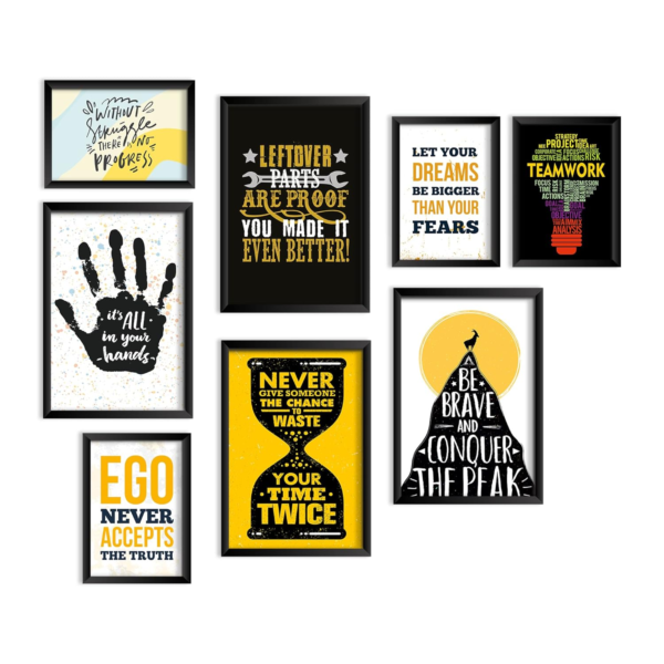 KRAYOG Set of 8 Motivational & Inspirational Framed Wall Art Prints – Positive Quote Posters for Home, Living Room, Bedroom & Office – Sizes 9 x 12.5 in & 12.5 x 18 in (G)