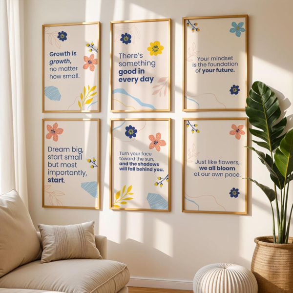 KRAYOG Set of 6 Inspirational Motivational Quote Posters with Frames for Office, Living Room & Bedroom Décor – Ready-to-Hang Wall Art Gift Set (Set 1, A4 – 10x13 Inches)