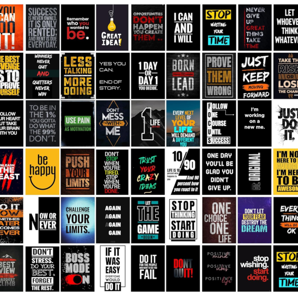 KRAYOG Motivational Poster Pack of 54 – 6x4 Inch Aesthetic Quote Cards | Inspirational Wall Posters for Study Room & Office | Premium Photographic Paper | Motivational Gift Set